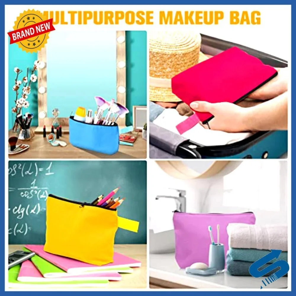 Canvas Makeup Bags Bulk Travel Zipper Pouches DIY Craft Cosmetic Organizers